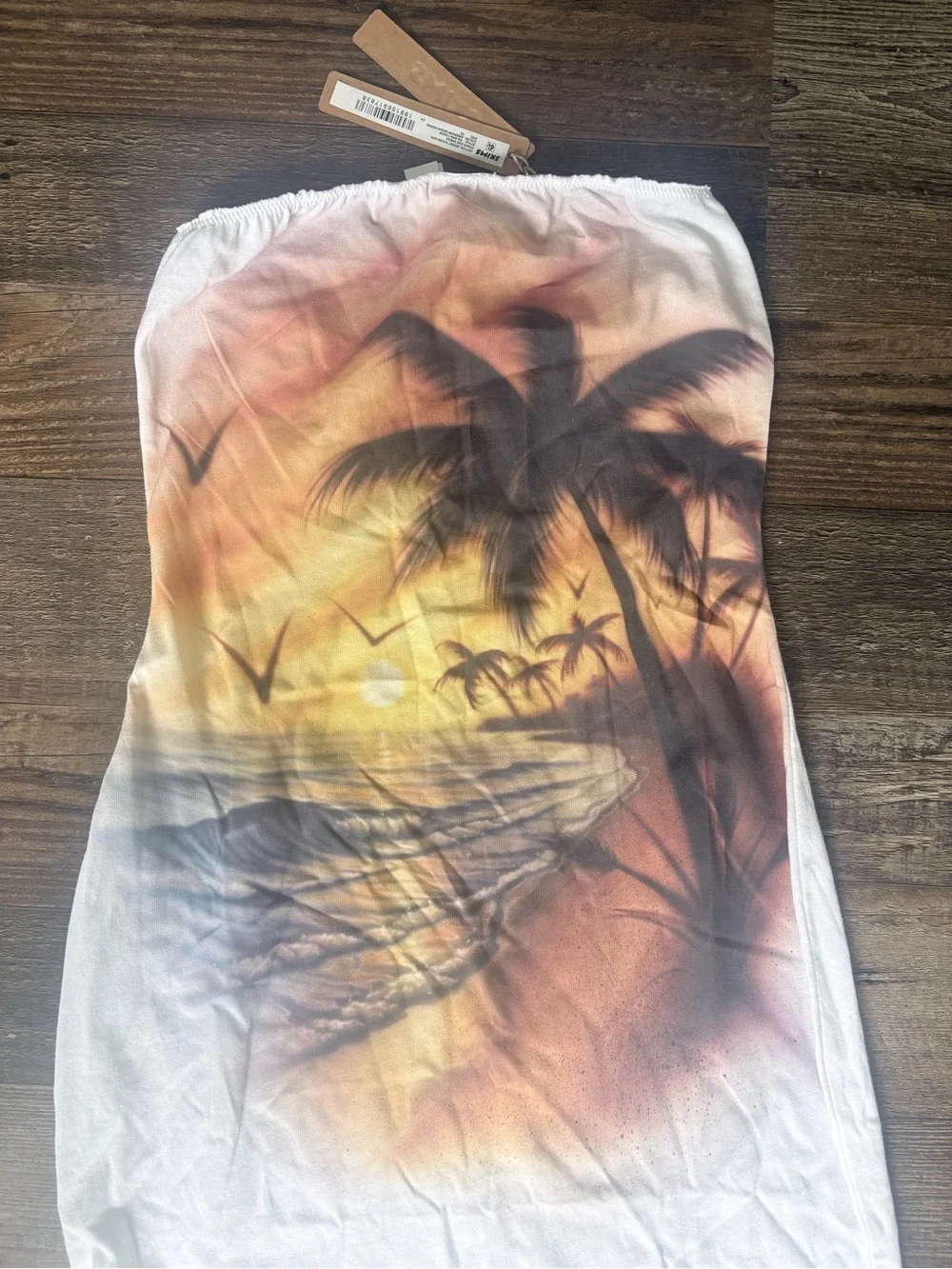 SKIMS Strapless Sunset Palm Beach Print Coverup Dress XS NEW NWT
